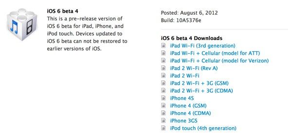 IOS 6 Beta 4 10A5376e phát hành cho iPhone, iPod touch iPad, [Developers Only]
