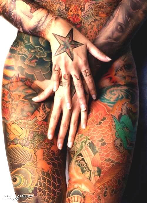 Tattoo's love crazy on woman body