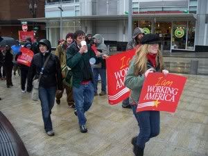 TaraMurphy Tara Murphy leads the march with Working America supporters to the We Are One Rally