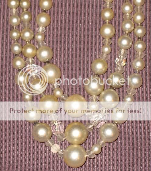 Vintage 3 Multi Strand 1950s Faux PEARL + Crystal NECKLACE  