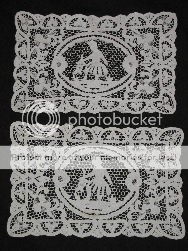 Vintage Antique PAIR FIGURAL CANTU BOBBIN LACE Doilies Mats  