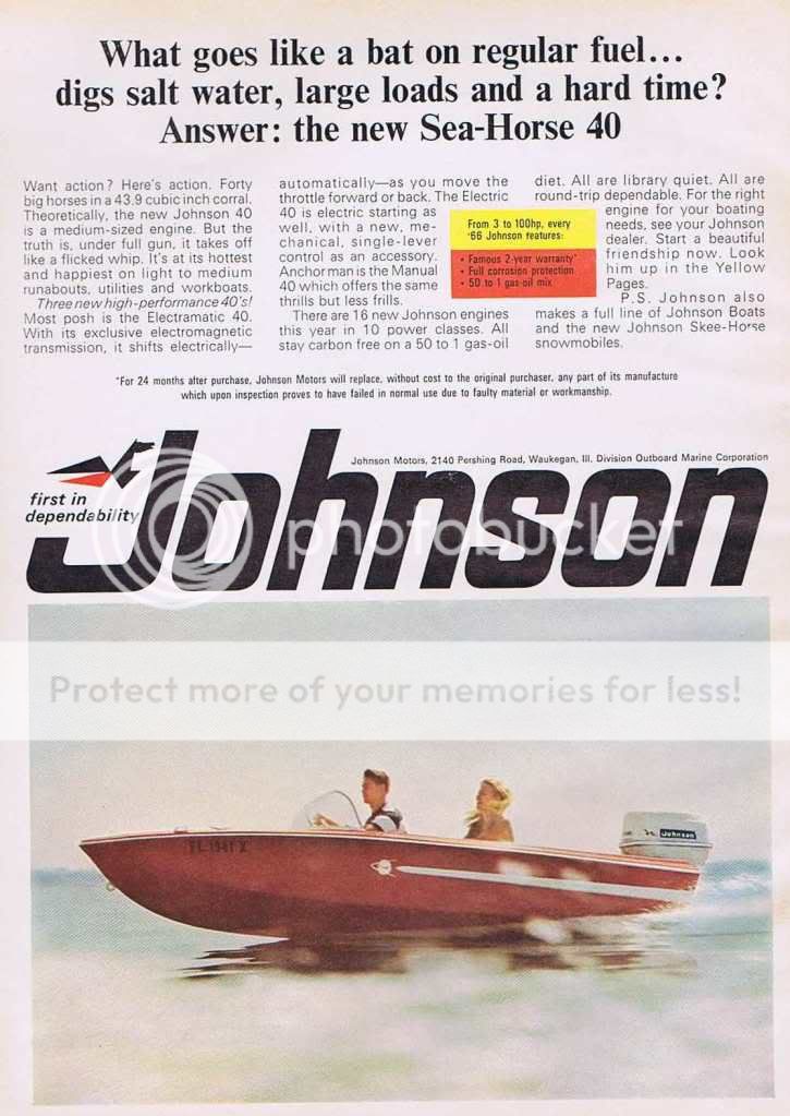 1966 JOHNSON SEA HORSE 40 BOAT MOTOR OUTBOARD PRINT AD  