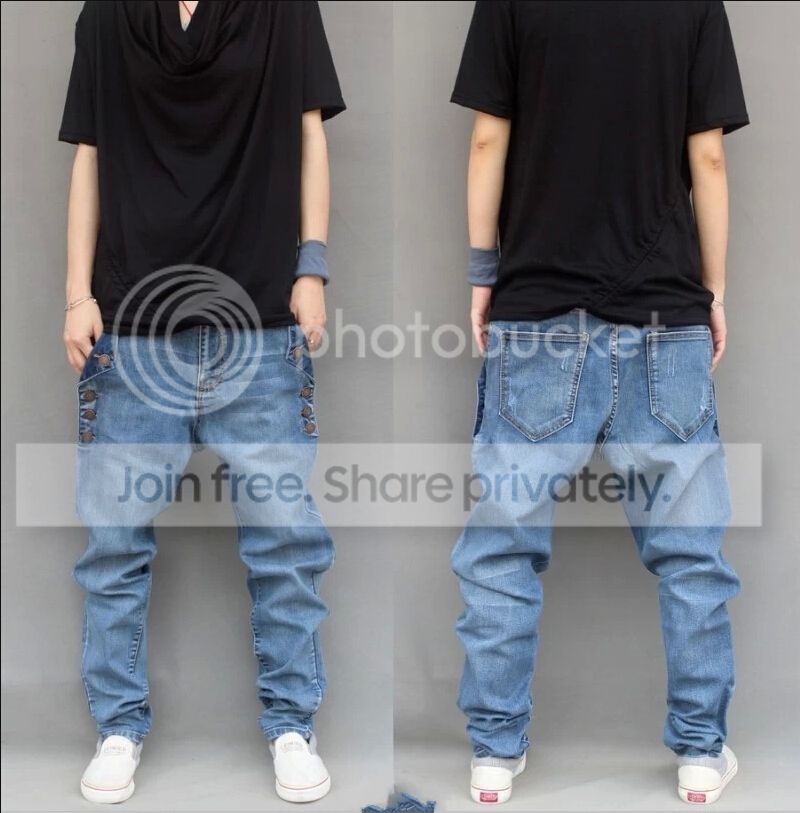Mens Denim Casual Harem Trousers Tapered Baggy Pants Hip